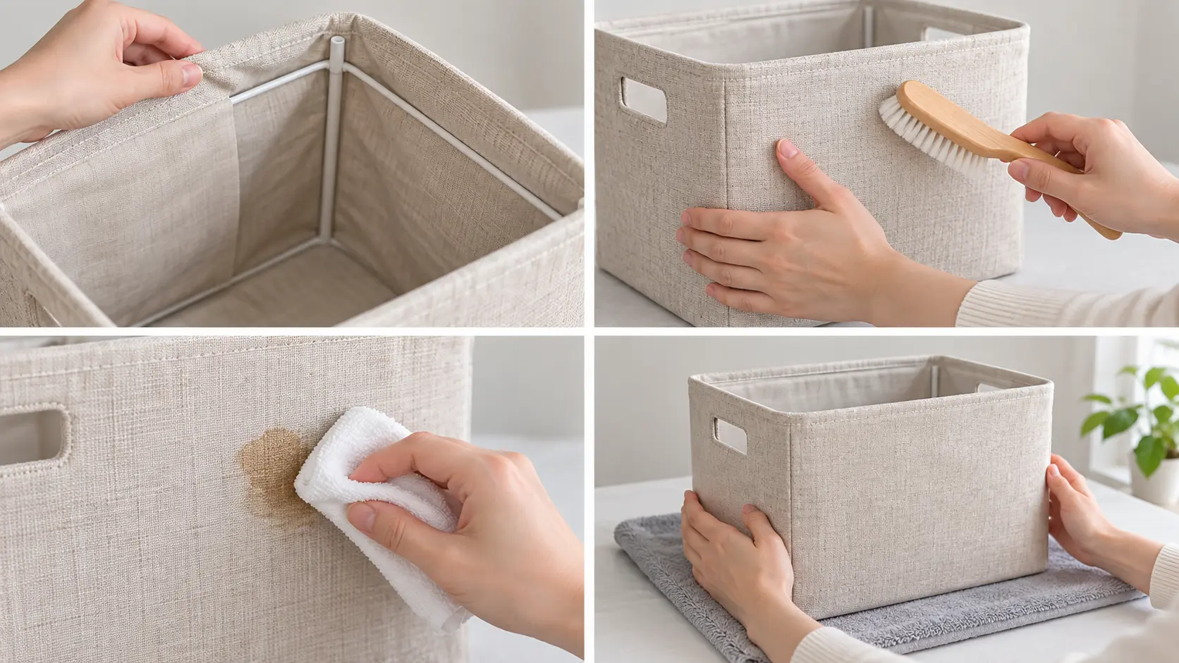 Quatre gestes pour nettoyer une corbeille en tissu sans déformer ses parois