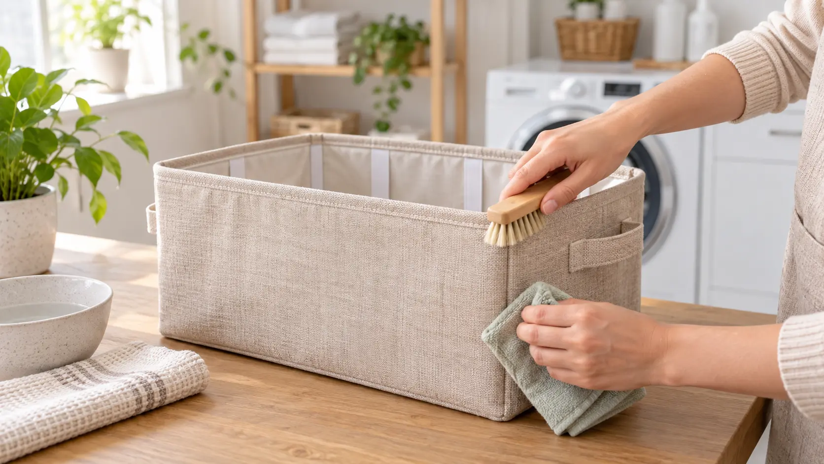 Corbeille en tissu nettoyée sans déformer ses parois